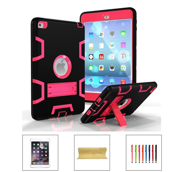 iPad mini 5 2019 Case, iPad mini 4 Case, Dteck Shockproof Three Layer Hybrid Rugged Heavy Duty Kickstand Anti-Slip Cover with PET Screen Protector For iPad mini 4/mini 5, Black/Rose
