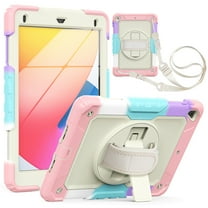 iPad mini 5 Case / iPad mini 4 Kids Case with Built-in Screen Protector, 3-Layer Full Protection Heavy Rugged Shockproof Case 360 Rotating Stand Cover with Adjustable Shoulder Strap,Camouflage Pink