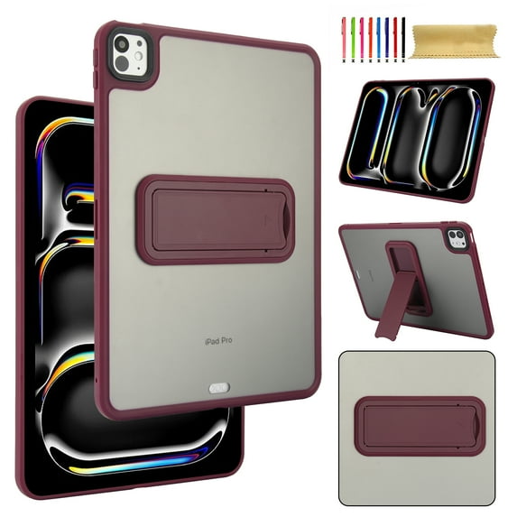 For iPad mini 5/mini 4 7.9" Case,With Retractable Kickstand,Frosted Translucent Shockproof Lightweight A nti-fall Ultra Slim Skin Feel Back Thin Fit Rugged Drop Protective Case Cover,Winered