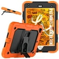 thumbnail image 1 of for iPad mini 5/mini 4 Case with PET Screen Protector + Pencil Holder + Stand + Shoulder Strap | Heavy Duty Protection 3 Layer Silicone PC Case for iPad mini 5/mini 4 | Orange+Black, 1 of 8