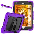 thumbnail image 1 of for iPad mini 5/mini 4 Case with PET Screen Protector + Pencil Holder + Stand + Shoulder Strap | Heavy Duty Protection 3 Layer Silicone PC Case for iPad mini 5/mini 4 | Purple+Black, 1 of 8