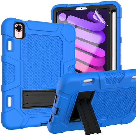 iPad mini 6 Case with HD Screen Protector, iPad mini 6th Generation Case 8.3 inch 2021, Dteck Heavy Kids Safe Shockproof Case with Built-in Kickstand for iPad mini 6th Generation,Deeo Blue/Black