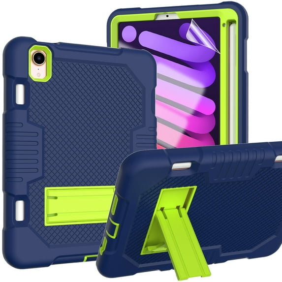 iPad mini 6 Case with HD Screen Protector, iPad mini 6th Generation Case 8.3 inch 2021, Dteck Heavy Kids Safe Shockproof Case with Built-in Kickstand for iPad mini 6th Generation,Navy/Green