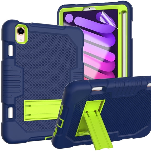 iPad mini 6 Case with HD Screen Protector, iPad mini 6th Generation Case 8.3 inch 2021, Dteck Heavy Kids Safe Shockproof Case with Built-in Kickstand for iPad mini 6th Generation,Navy/Green