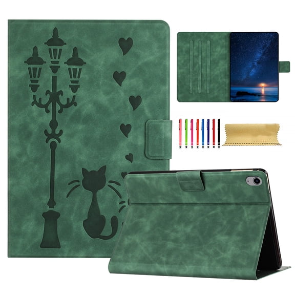 for iPad mini 6/mini 2024 Folio Flip Case, Embossed PU Leather Case with Smart Auto Wake / Sleep Function & Adjustable Stand (3 Anti-Slip Strips) with Card Slots Protective Cover, Green