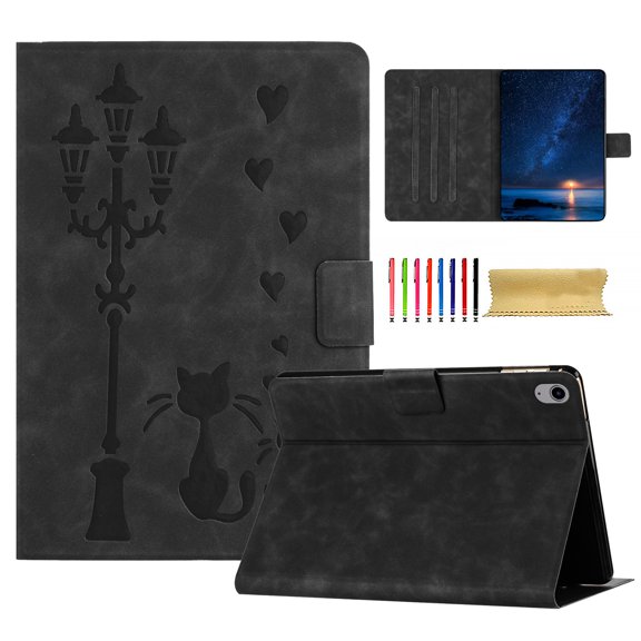 for iPad mini 6/mini 2024 Folio Flip Case, Embossed PU Leather Case with Smart Auto Wake / Sleep Function & Adjustable Stand (3 Anti-Slip Strips) with Card Slots Protective Cover, Black