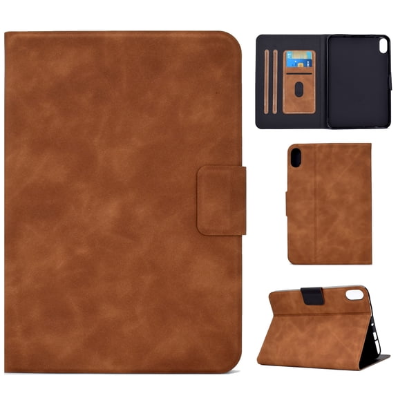 for iPad mini 6th Gen 2021 / mini 7th Gen 2024 Folio Smart Case, Slim Fit PU Leather Shockproof Full Protection Magnetic Case Cover with Smart Auto Wake / Sleep & Kickstand & 3 Card Slots, Brown