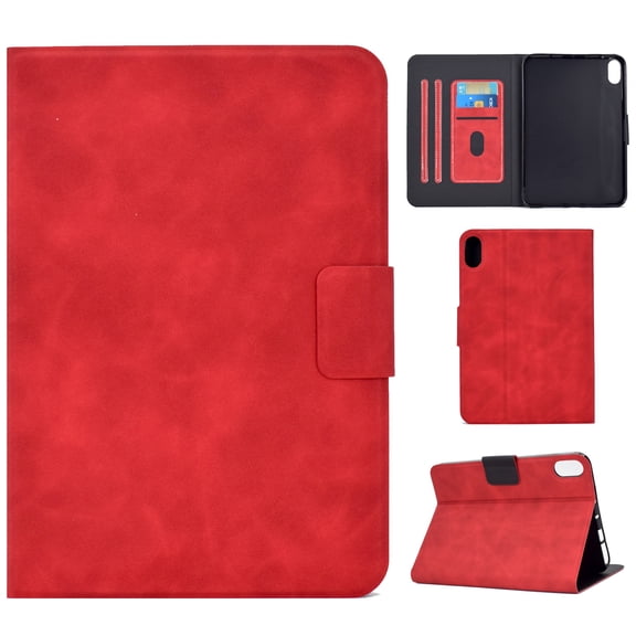 for iPad mini 6th Gen 2021 / mini 7th Gen 2024 Folio Smart Case, Slim Fit PU Leather Shockproof Full Protection Magnetic Case Cover with Smart Auto Wake / Sleep & Kickstand & 3 Card Slots, Red