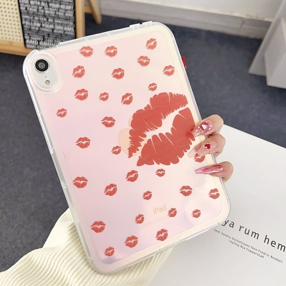 for iPad mini 6th Gen 8.3" 2021 Clear Pattern Back Case, Luxury TPU Laser Lightweight Ultra Slim Shockproof Anti-Scratch Anti-Yellow Drop Protective Cover for iPad mini 6th Generation, Red Lips