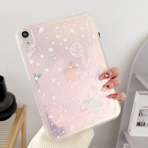 for iPad mini 6th Gen 8.3" 2021 Clear Pattern Back Case, Luxury TPU Laser Lightweight Ultra Slim Shockproof Anti-Scratch Anti-Yellow Drop Protective Cover for iPad mini 6th Generation, White Planet