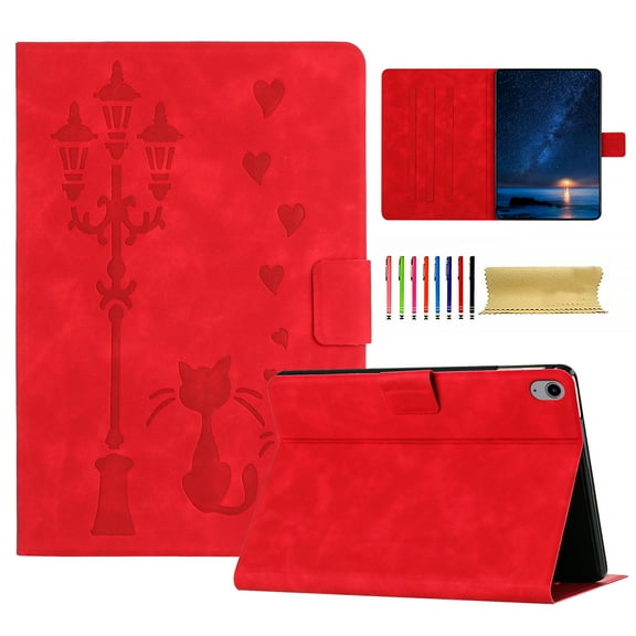 for iPad mini 6th Gen 8.3" 2021 Folio Flip Case, Embossed PU Leather Case with Smart Auto Wake / Sleep Function & Adjustable Stand (3 Anti-Slip Strips) with Card Slots Protective Cover, Red