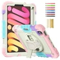 thumbnail image 1 of for iPad mini 6th Gen 8.3" 2021, Heavy Duty Shockproof Protective Case with PET Screen Protector, Stylus Holder, Stand and Hand/Shoulder Strap 3 Layer Multi-Functional Cover, Colorful Pink, 1 of 10