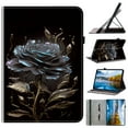 thumbnail image 1 of for iPad mini 6th Gen 8.3" 2021 Magnetic Auto Sleep/Wake Case, Flower Pattern PU Leather Card Slots Pencil Slot Elastic Strap Adjustable Angles Kickstand Folio Flip Cover, Black Rose, 1 of 7