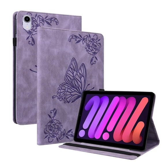 iPad mini 6th Generation 8.3 inch Case,Dteck Butterfly Pattern Leather Card Holder Wallet Case Kickstand Hybrid Rubber Folio Flip Cover for iPad mini 6 2021,Purple