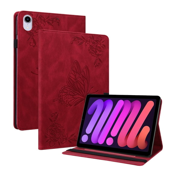 iPad mini 6th Generation 8.3 inch Case,Dteck Butterfly Pattern Leather Card Holder Wallet Case Kickstand Hybrid Rubber Folio Flip Cover for iPad mini 6 2021,Red