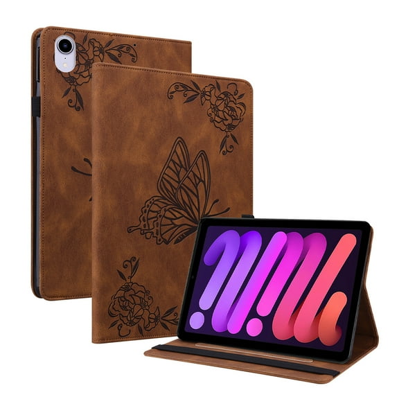 iPad mini 6th Generation 8.3 inch Case,Dteck Butterfly Pattern Leather Card Holder Wallet Case Kickstand Hybrid Rubber Folio Flip Cover for iPad mini 6 2021,Brown
