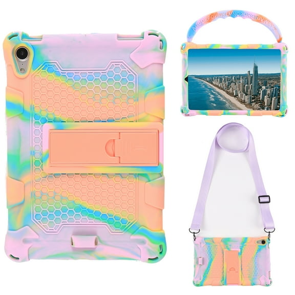 iPad mini 6th Generation 8.3 inch Case,Dteck Shockproof Silicone Rubber Handle Case Kickstand Back Shell Cover with Shoulder Strap for Apple iPad mini 6th Generation,Colorful/Pink