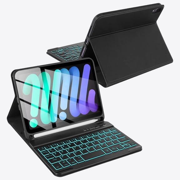 for iPad mini 7 (2024)/Mini 6 (2021) Generation Keyboard Case 8.3", 7 Colors Backlit Case with Keyboard for iPad A17 Pro/Mini 7th/6th Gen, Detachable, Auto Sleep/Wake, Pencil Holder, Black