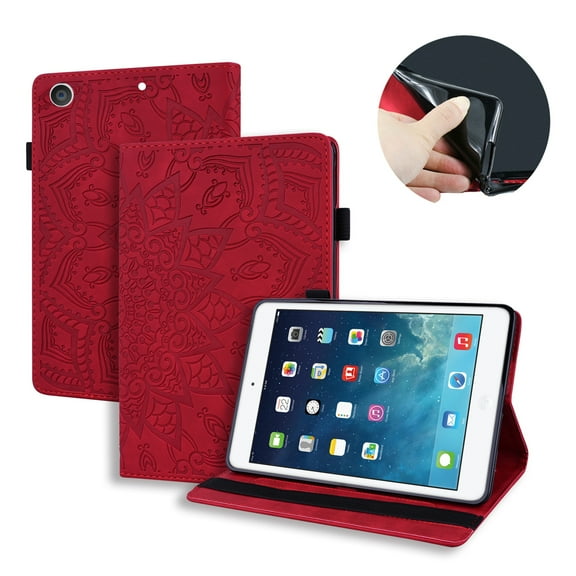 iPad mini 7.9" Case, Dteck Embossed PU Leather Folio Flip Wallet Case Kickstand Auto Wake Sleep Cover with Pencil Holder for Apple iPad mini, Red
