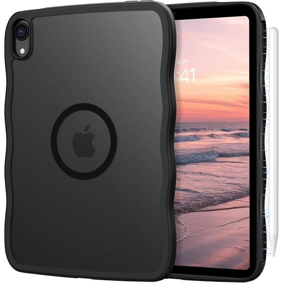 for iPad mini 7 A17 Pro 2024/iPad Mini 6 2021 8.3 Inch iPad mini 7th/6th Gen Wave Frame Design Magnetic Case, Translucent Matte Back Soft TPU Bumper Case for iPad mini 7/Mini 6, Black