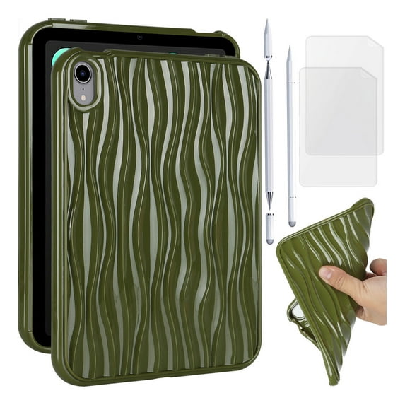 for iPad mini 7 (A17 Pro)/mini 6 Case Back Cover, 3D Wave Design Shockproof Smooth Soft Ultra Slim Light Protective Shell with Screen Protector Capacitive Pen