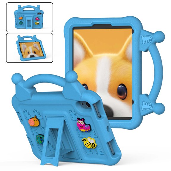 For iPad mini 7th/6th Gen(2024/2021) Kids Case,With Handle Holder,With Foldable Kickstand,Animal Print,Lightweight Shockproof Non-Slip Kid-Proof Cover,Durable Drop Protection Case,Skyblue