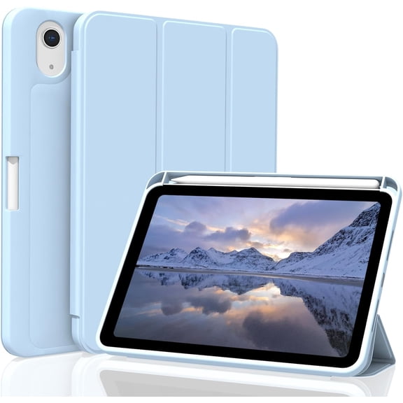 for iPad mini 7th Generation (A17 Pro 2024) / Mini 6th Generation 2021 Smart Lightweight Trifold Stand Cover, Auto Sleep/Wake Soft TPU Pencil Holder Case for iPad mini 7/6, Light Blue