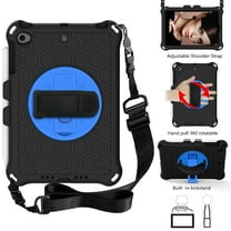 iPad mini Case with Shoulder Strap For Kids, Dteck 360 Rotating Kickstand Hand Strap Heavy Duty Shockproof Case Silicone Protective Cover for iPad mini 1 2 3 4 5 7.9 inch, Black Blue