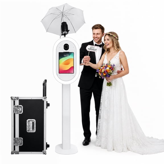 iPad photo booth, compatible with 10.2 to 13-inch iPads, comes with a carrying case, flashlight and umbrella,perfect for parties, weddings and event rentals, creating unforgettable memories.