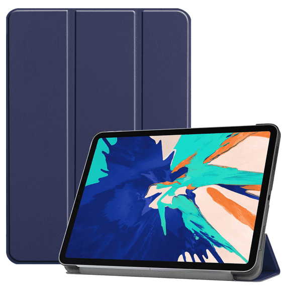 For iPad pro 12.9 Protective Leather Soft Shell All-Inclusive Pen Tray iPad Pro 12.9 Inch Tablet Cover Tri-Fold Cass Stand Ultra-Thin Shell Anti-Drop Leather Case (Dark Blue)