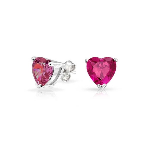 iParis Heart Shaped Pink Sapphire CZ Earrings in 925 Sterling Silver
