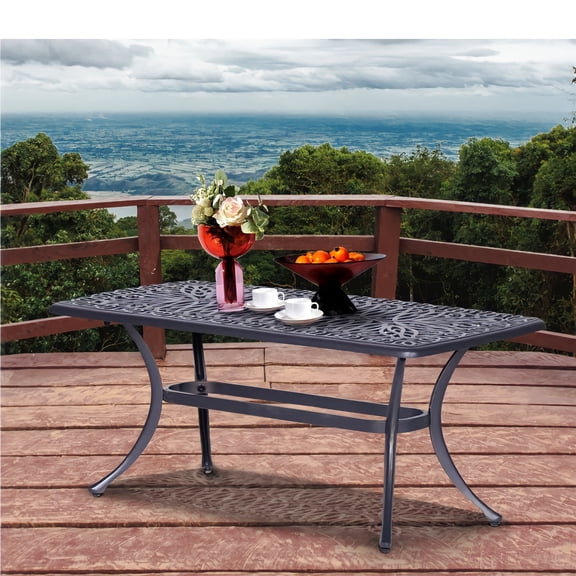 iPatio Cast Aluminum Patio Coffee Table for Indoor/Outdoor: Weather-resistant, Durable Casual Low Raised Rectangular Side Table