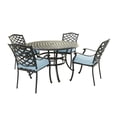 thumbnail image 1 of iPatio Stylish Outdoor Aluminum 5-Piece Round Dining Set: Weather-Resistant, Durable, Lightweight, Modern Design Patio Furniture Set with 4 Armchairs and Round Table (Chocolate silk, Blue), 1 of 6