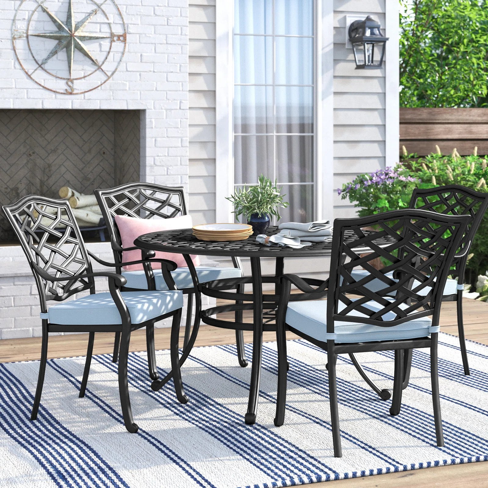 iPatio Stylish Outdoor Aluminum 5Piece Round Dining Set Weather