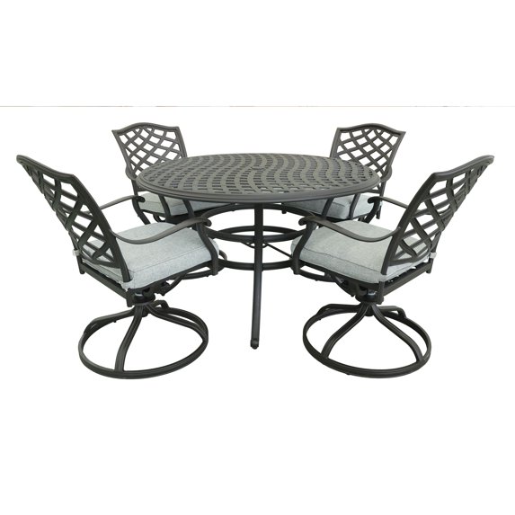 iPatio Stylish Outdoor Aluminum 5-Piece Round Dining Set: Weather-resistant, Durable, Lightweight, Modern Design Patio Furniture Set with Cushioned Swivel Rockers and Round Table, Gray