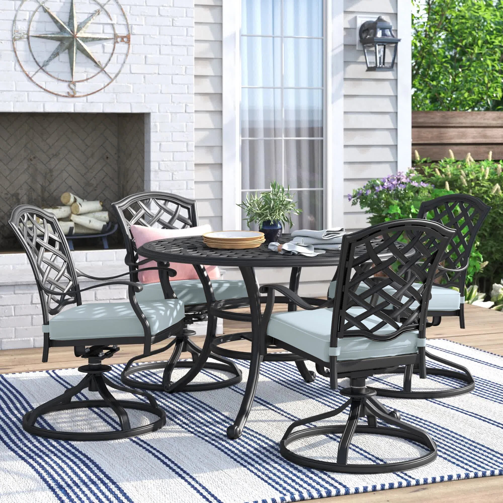 iPatio Stylish Outdoor Aluminum 5Piece Round Dining Set Weather