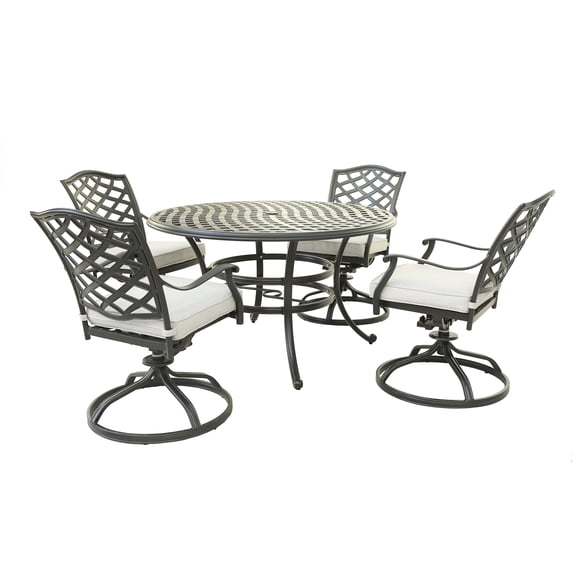 iPatio Stylish Outdoor Aluminum 5-Piece Round Dining Set: Weather-resistant, Durable, Lightweight, Modern Design Patio Furniture Set with Cushioned Swivel Rockers and Round Table, Cast Silver