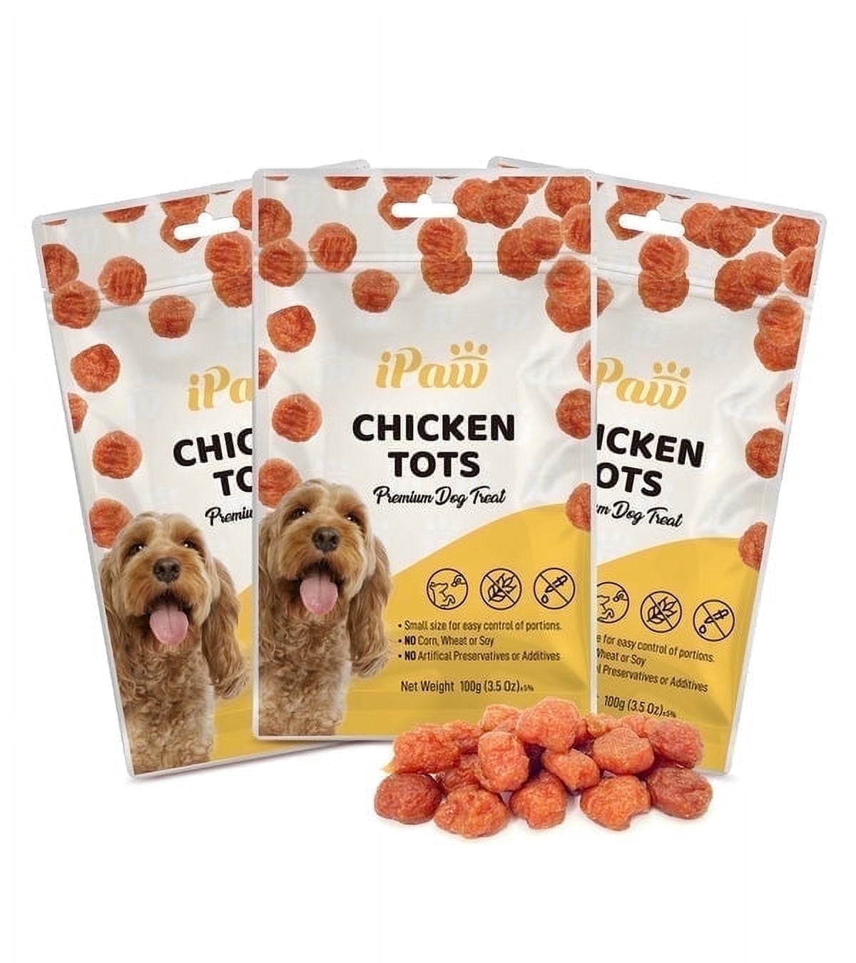 iPaw Dog Treats for Puppy Training, All Natural Human Grade Dog Treat, Hypoallergenic, Easy to Digest (Chicken Tots), 3 Packs