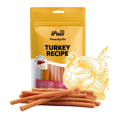 iPaw Turkey Dog Treats, All Natural Human Grade Dog Treat, Suitable for Training chew, Hypoallergenic, Rawhide Alternative, Thin Stick (Duck Liver)