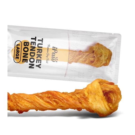 iPaw Turkey Tendon for Dogs, Hypoallergenic, All Natural Human Grade Puppy Chew, Dog Treats for Signature Series, Rawhide Alternative, 1 Units/Pack Bone (Large)
