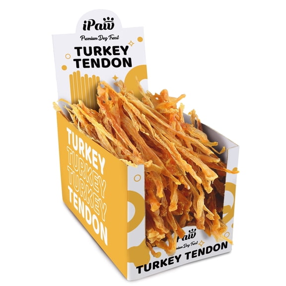 iPaw Turkey Tendon for Dogs, Hypoallergenic, All Natural Human Grade Puppy Chew, Dog Treats for Signature Series, Rawhide Alternative, 10 Units/Box  Strips (Large)