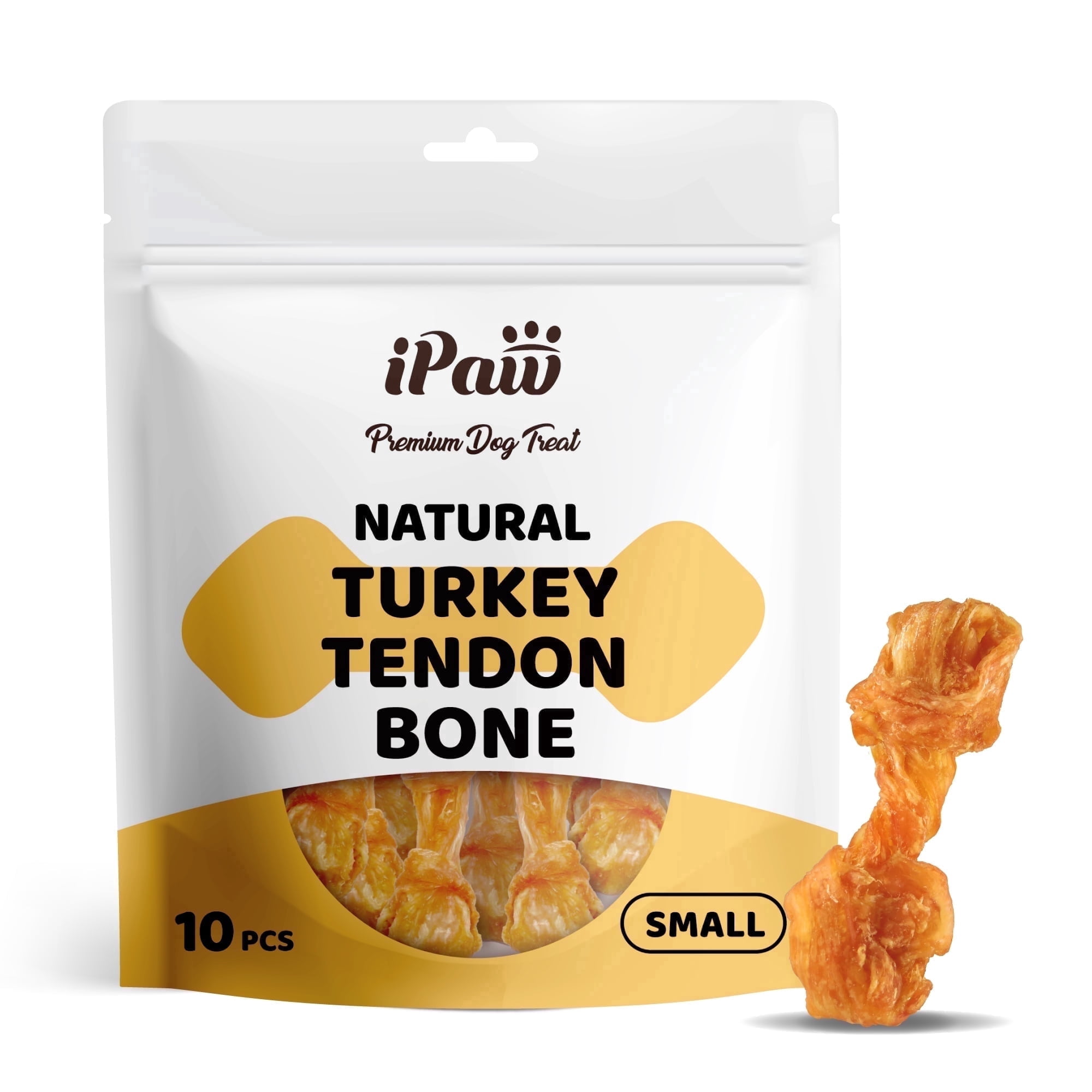 iPaw Turkey Tendon for Dogs, Hypoallergenic, All Natural Human Grade Puppy Chew, Dog Treats for Signature Series, Rawhide Alternative, 10 Units/Bag Bone (Small)