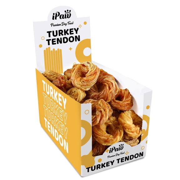 iPaw Turkey Tendon for Dogs, Hypoallergenic, All Natural Human Grade Puppy Chew, Dog Treats for Signature Series, Rawhide Alternative, 20 Units/Box Ring (Medium)