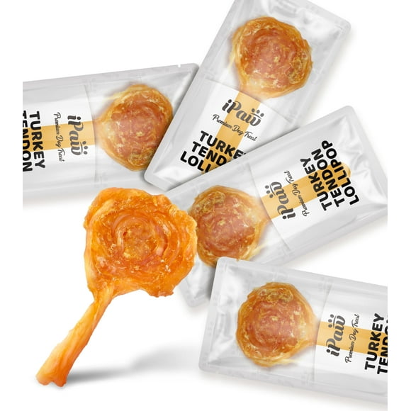 iPaw Turkey Tendon for Dogs, Ingredient Sourced from USA, Hypoallergenic, All Natural Human Grade Puppy Chew, Dog Treats for Signature Series, Rawhide Alternative, 4 Units/Pack Lollipop (Small)