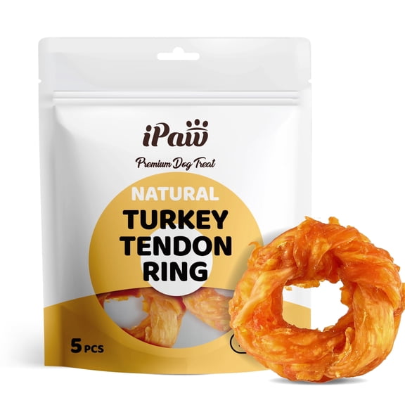 iPaw Turkey Tendon for Dogs, Hypoallergenic, All Natural Human Grade Puppy Chew, Dog Treats for Signature Series, Rawhide Alternative, 5 Units/Bag Ring (Medium)