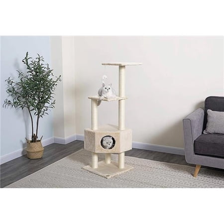 iPet CFF32 54 in. Spacious Cat Tree Condo, 3 Platform, Beige
