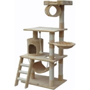iPet CFH74 57 in. Cat Tree Condo Scratching Post, 3 Platform, Beige