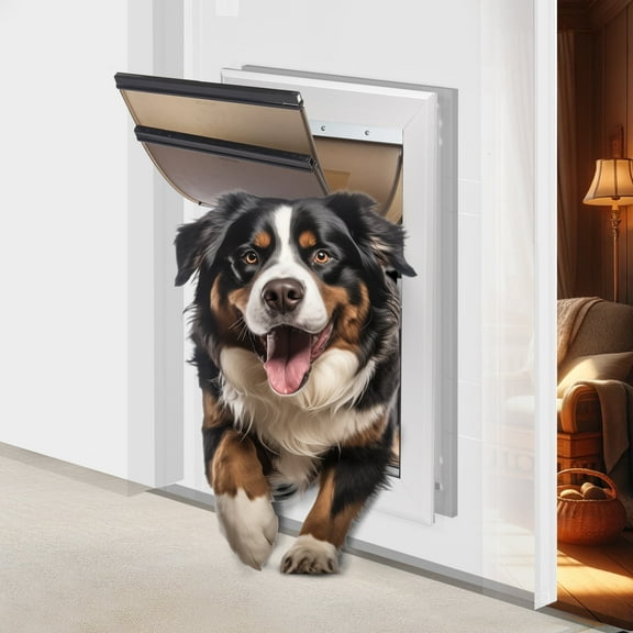 iPetba Heavy Duty Extra Large Dog Door for Door Aluminum Profile Doggie Door for Interior Exterior Doggy Door Telescoping Tunnel with Magnetic for Extreme Weather with Double Flaps-XL (Up to 220 Lbs)
