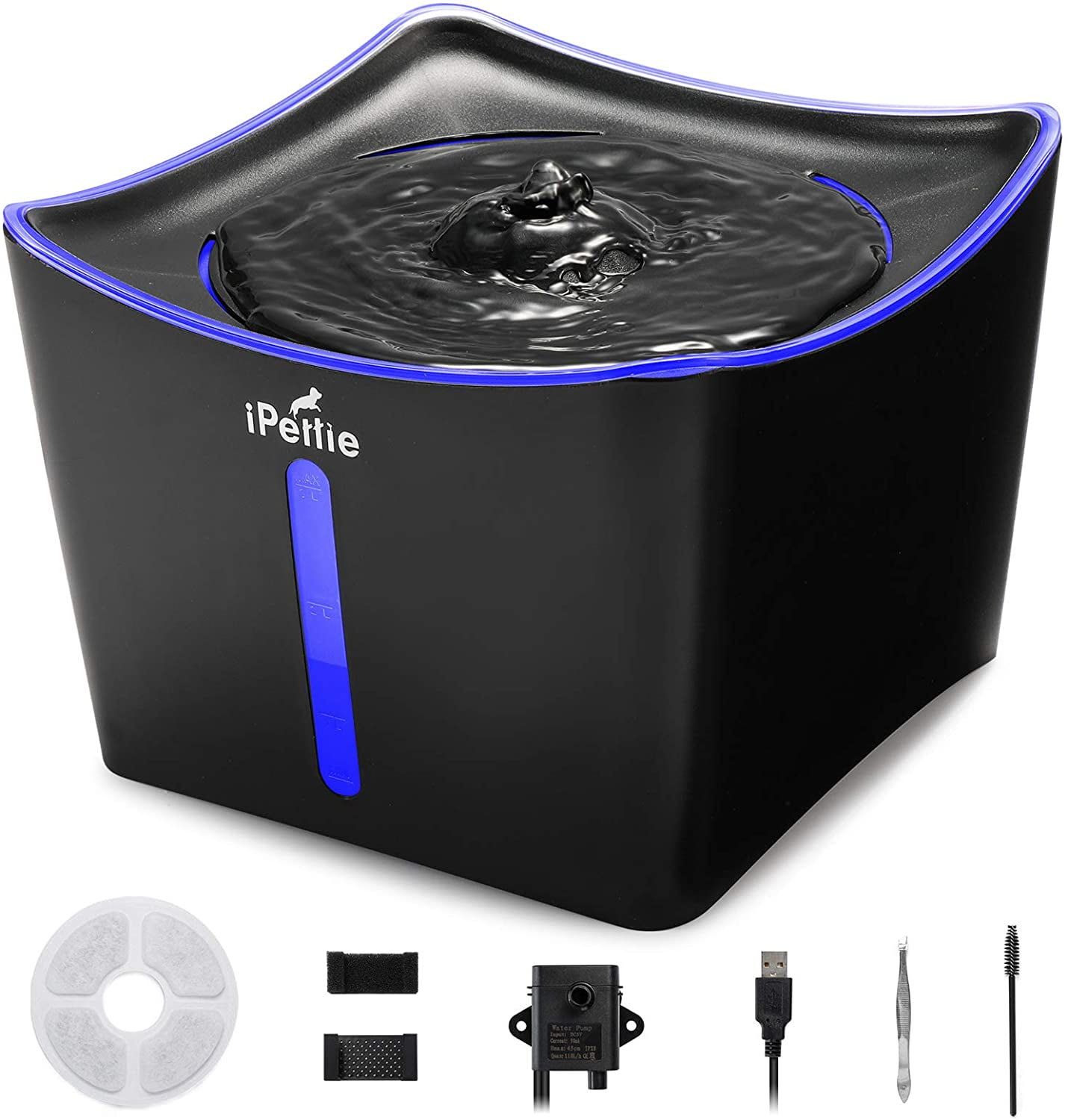 Black LED Light Ultra-Quiet Automatic Pet Water Fountain