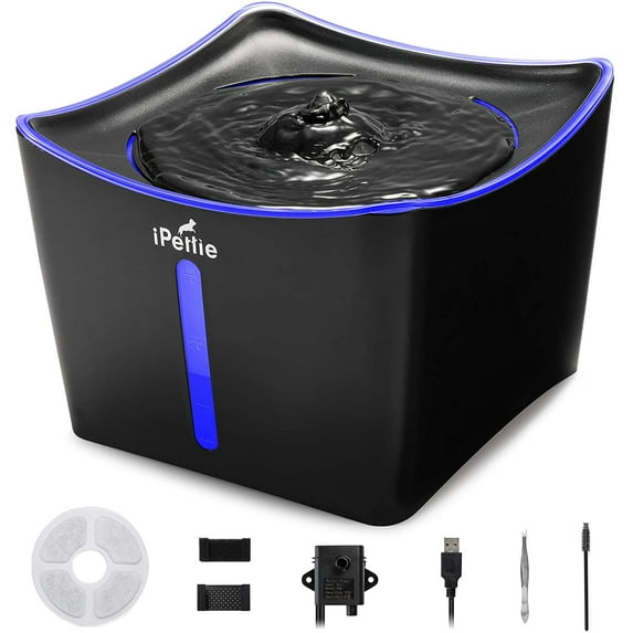 iPettie Kamino LED Light Pet Water Fountain 3L/101oz, Ultra-Quiet Automatic Water Dispenser with Water Level Window, USB Pump & Dual Filters for Cats and Dogs
